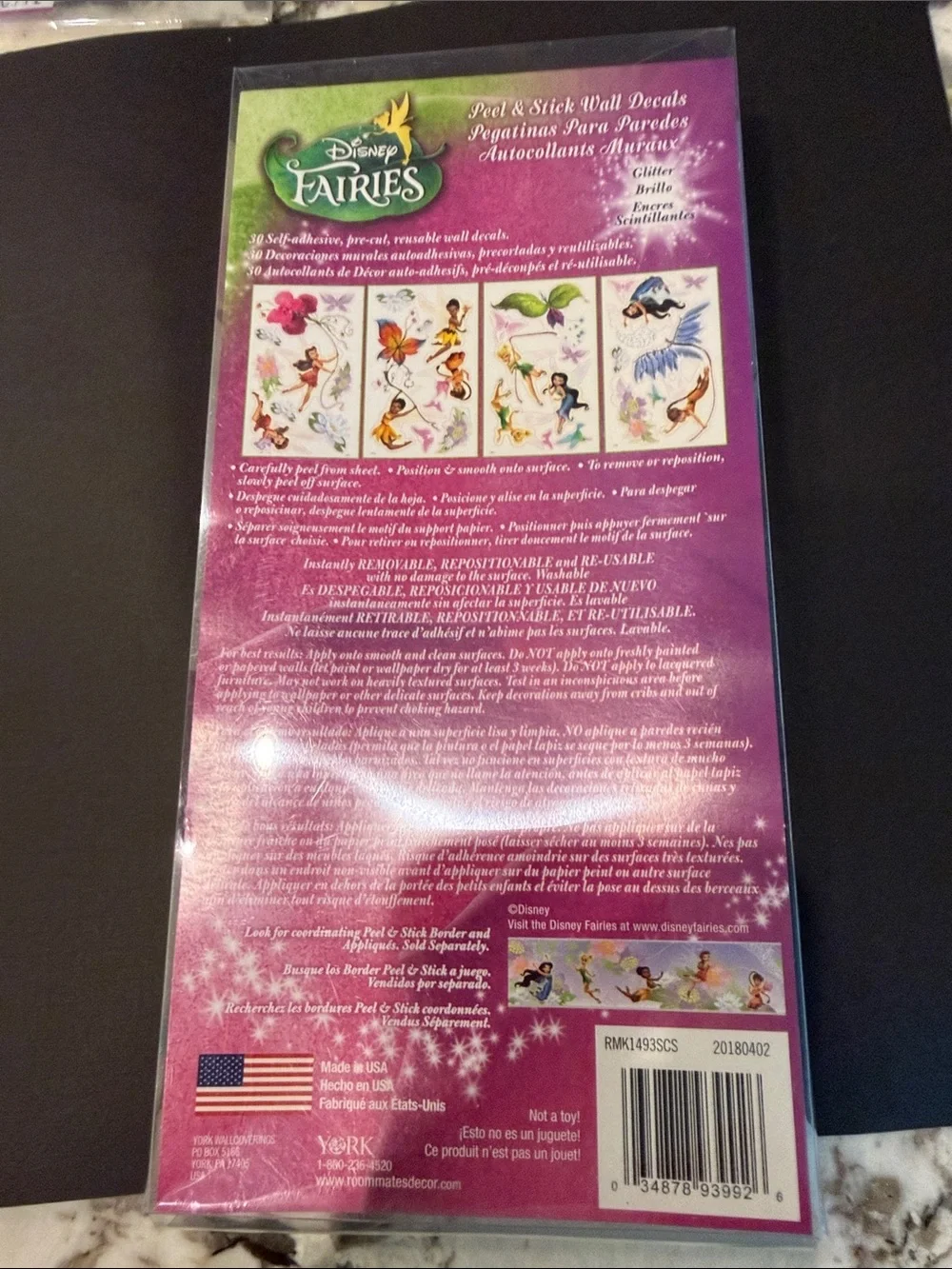 Purple Glitter Butterfly Wall Decals - 30-Pack Tinkerbell
